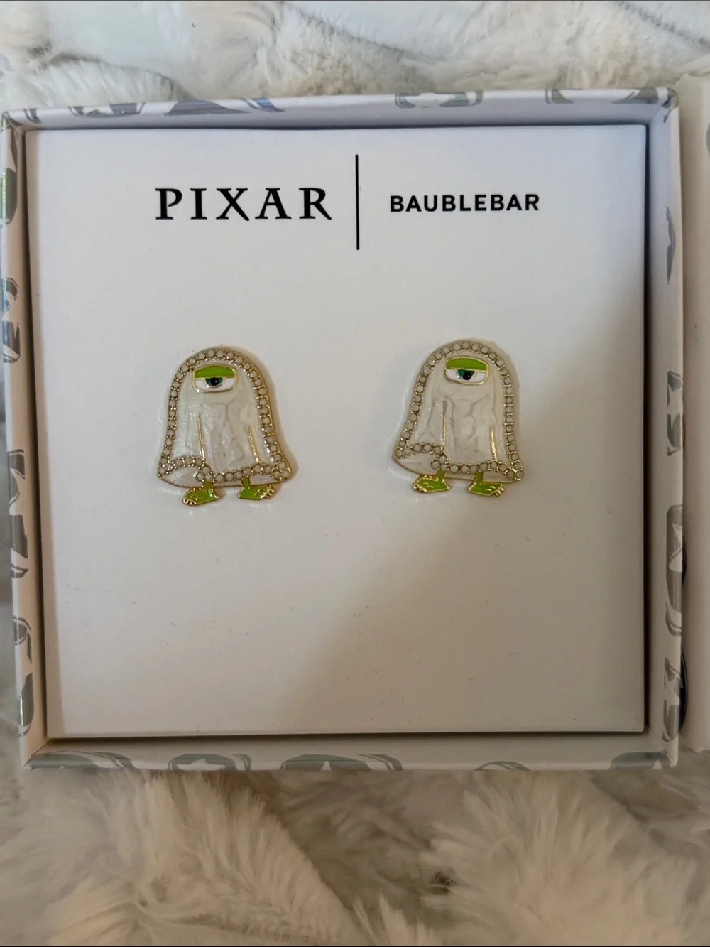 BaubleBar Pixar Monsters Inc Ghost Stud Earrings - White & Green